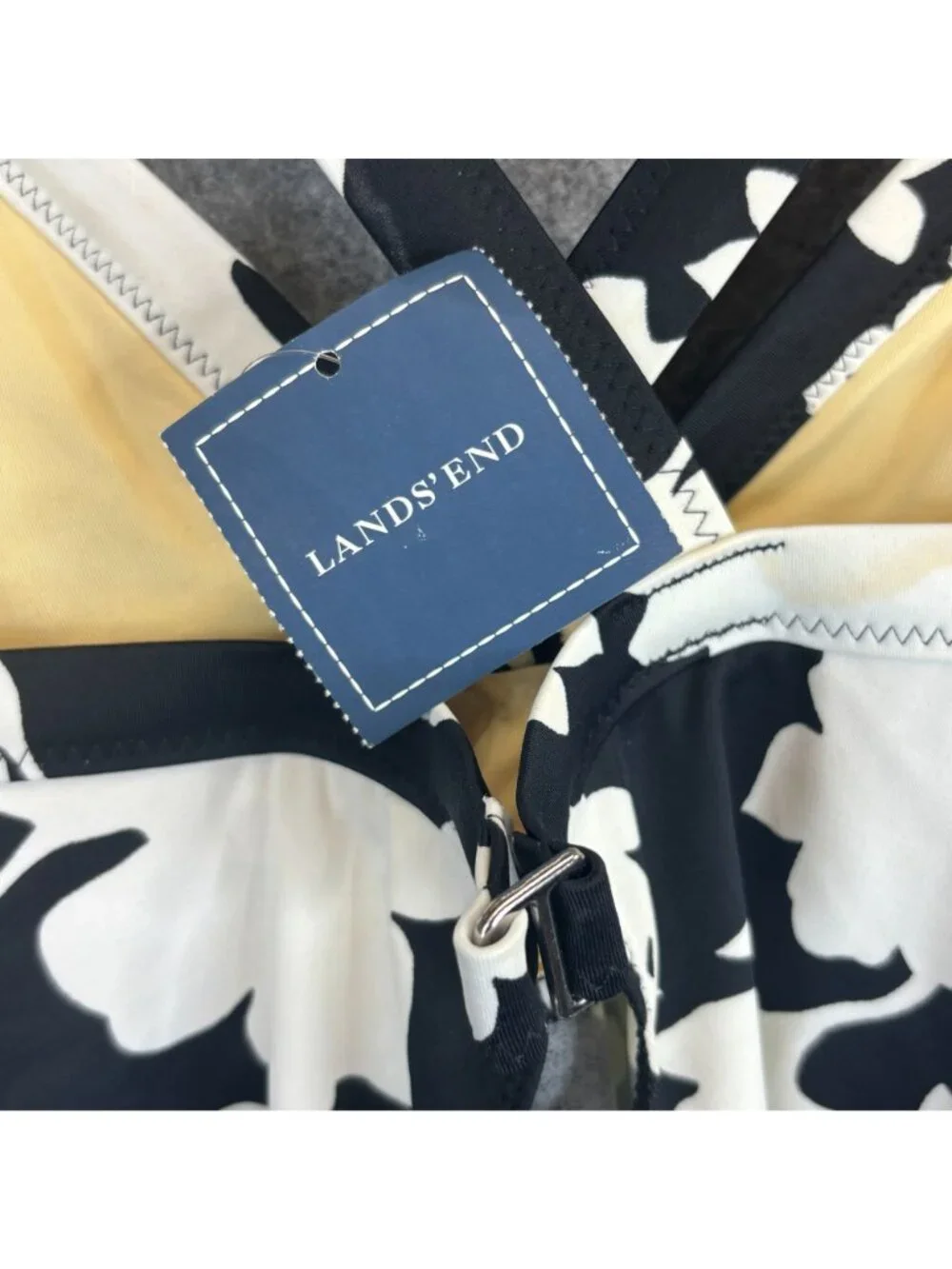 Lands End Womens Size 12C Floral Black & White Swimsuit Tankini Top